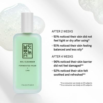 FACETORY Urban Calm Purifying Gel Facial Cleanser - Hydrating Face Wash with Fermented Pear &amp; Capryloyl Salicylic Acid LHA - Gentle Exfoliating Foam Cleansing Gel for All Skin Types