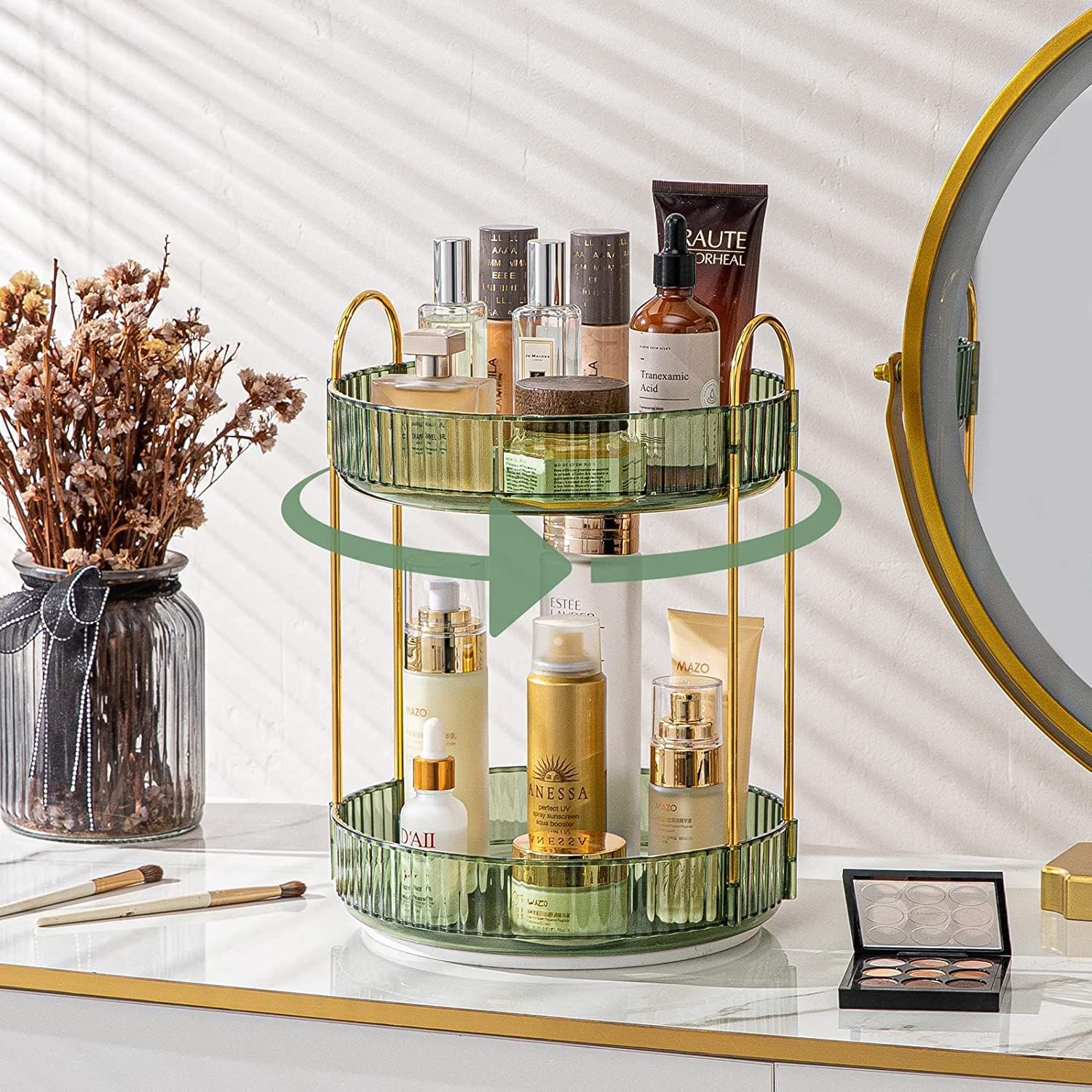 360 Rotating Makeup Organizer for Vanity, Easy to Assemble Spinning Bathroom Counter Organizer, Large Capacity Skincare Perfume Organizers Cosmetics Storage Box, Fits Countertop Vanity and Bathroom