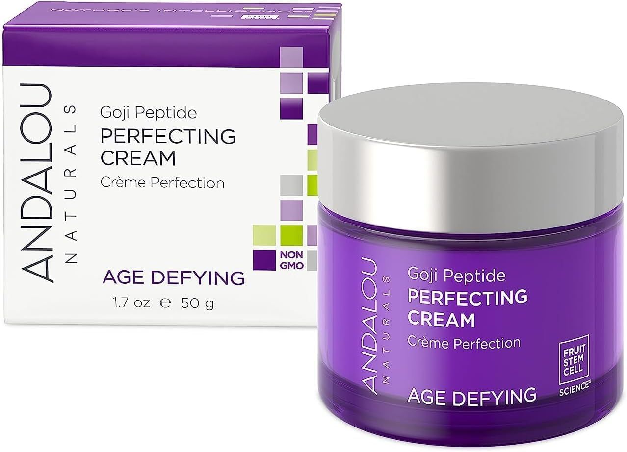 Andalou Naturals Goji Peptide Perfecting Cream, Age Defying Face Cream, Resveratrol CoQ10 Face Moisturizer, Supports Skin Collagen and Elastin &amp; Helps Fight Fine Lines &amp; Wrinkles, 1.7 fl oz
