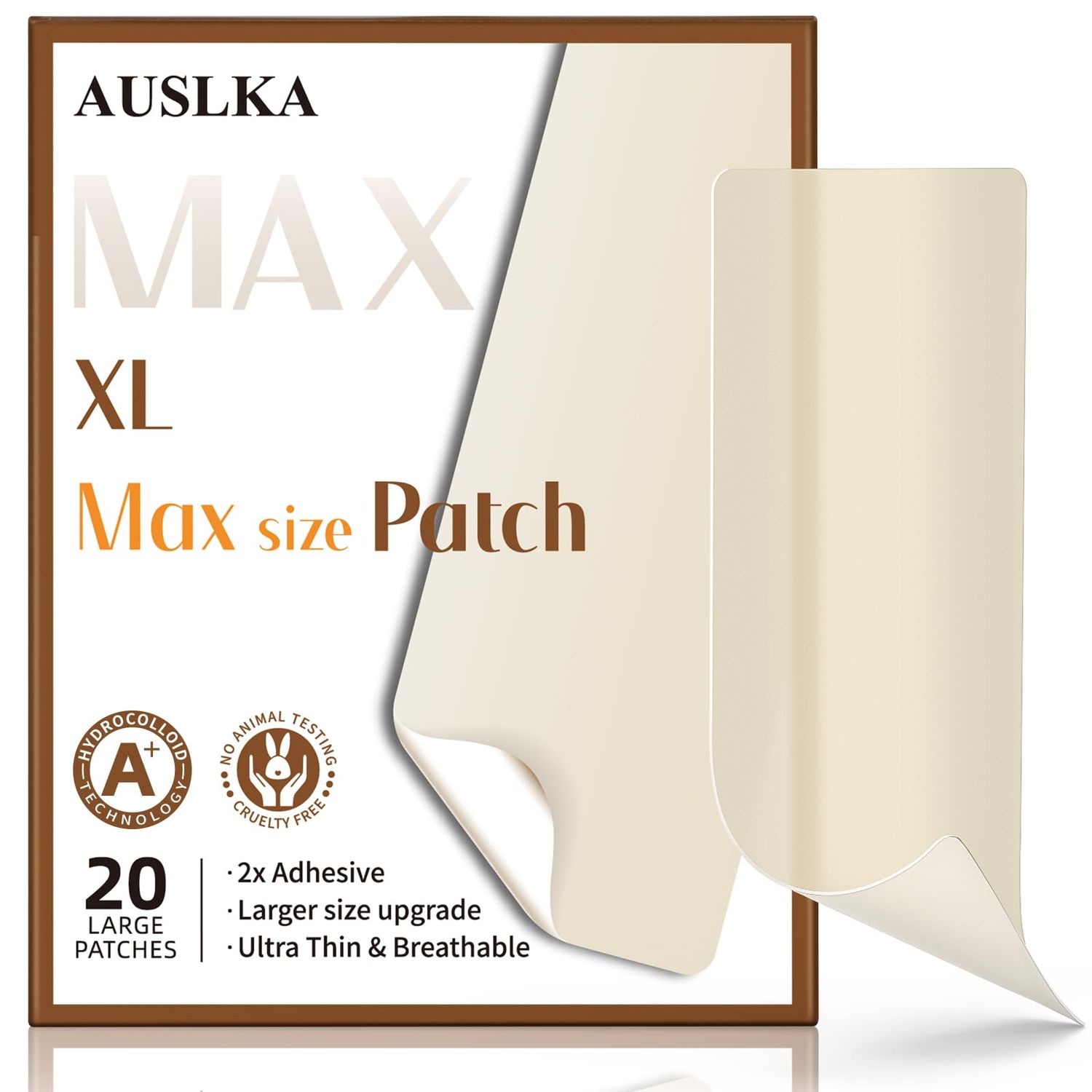 AUSLKA Large Blemish Zit Patches XL - 20 Strips - Hydrocolloid Dots -Blemishes Patch - Zit Breakouts - Blemishes Stickers - Max Size