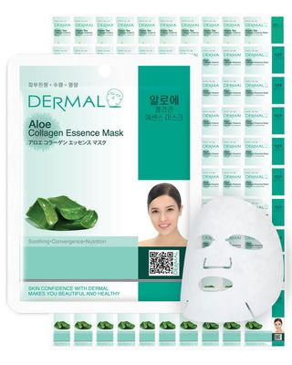 DERMAL Aloe Collagen Essence Facial Mask Sheet 23g Pack of 100 - Skin Revitalizing &amp; Soothing, Refreshing and Moisturizing, Sunburn Relief, Daily Skin Treatment Solution Sheet Mask