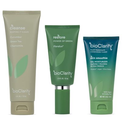 BioClarity 3-Step Essentials Skin Routine for Normal &amp; Oily Skin Types | Cleanse, Restore and Moisturize | Gentle Clean and Hydrate Face | 100% Clean, Vegan Ingredients (Full Size)