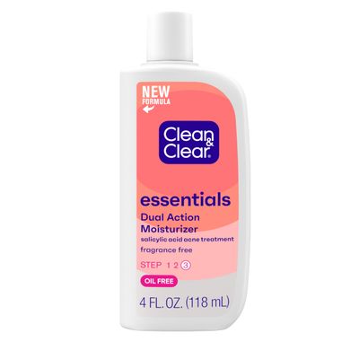 Clean &amp; Clear Essentials Dual Action Oil-Free Facial Moisturizer, Salicylic Acid Acne Treatment with Pro-Vitamin B5 Moisturizes While Treating Acne &amp; Helping to Prevent Pimples, 4 fl. Oz (Pack of 3)