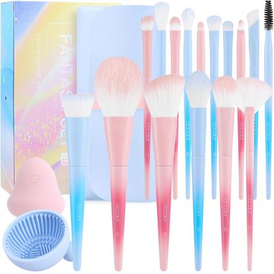 Docolor Makeup Brushes 16Pcs Makeup Brush Set with Makeup Bag Makeup Sponge &amp; Brush Cleaning Pad Professional Face Powder Kabuki Foundation EyeShadow Concealers Brush Kit Gift Box Fantasy Series