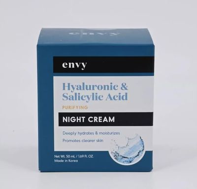 ENVY Hyaluronic &amp; Salicylic Acid, Purifying Night Cream - Deeply Hydrates &amp; Moisturizes - Promotes Clearer Skin - Cruelty Free Korean Skin Care For All Skin Types - 1.69 Fl. oz