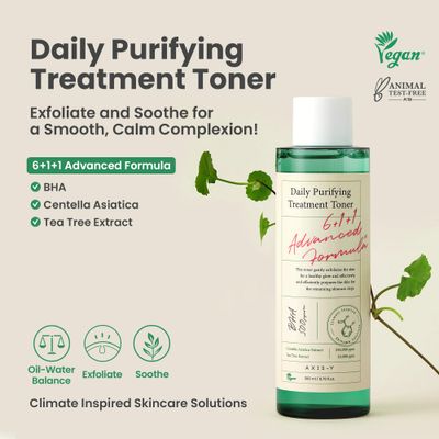 AXIS-Y Daily Purifying Treatment Toner with 0.5% BHA, Centella Asiatica & Heartleaf | Gentle Exfoliating & Soothing Toner for Smooth Texture | Vegan & Cruelty-Free Korean Skin Care | 200ml / 6.76fl.oz