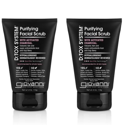 GIOVANNI D:tox System Purifying Facial Scrub - Activated Charcoal, Removes Impurities for a Beautiful Complexion, Hypoallergenic, Dermatologist Tested, Antioxidant Acai &amp; Goji Berry - 4 oz (2 Pack)