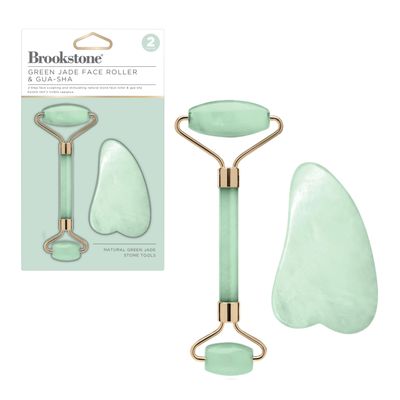 Brookstone Face Skin Care Roller: Dual-Sided Premium Rose Quartz Face Roller Massager - Skin Care Tool for Facial Massage, Gua Sha, Relaxation, Anti Age Jade Roller - Lymphatic Drain Massage (Green)