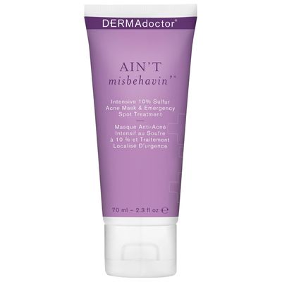 DERMAdoctor Ain&#39;t Misbehavin&#39; Dermatologist Approved 10% Sulfur Acne Treatment Mask &amp; Acne Spot Treatment, Clears Up Acne Blemishes | Allergy Tested, Hypoallergenic, Non Irritating - 2.3 fl oz