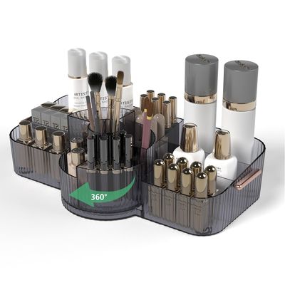 Aieyaki Rotating Makeup Organizer Cosmetic Display Case, Used for Vanity Makeup Brushes, Lipstick, Perfume and Various Skin Care Products - Spacious and Fashionable Storage Solution(Transparent Grey)