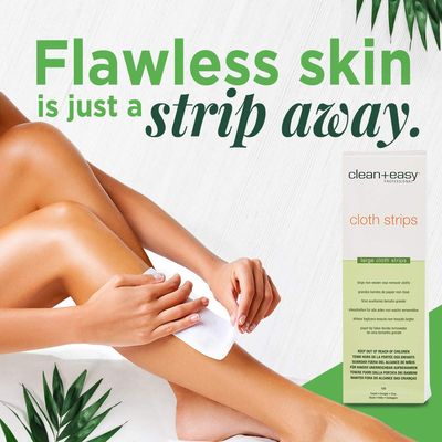 Clean + Easy Large (Leg) Cloth Strips for Full Body Hair Removal Treatment, Removes Fine to Coarse Hairs, Ideal for Sensitive Skin, 3"x9" (100 Count)