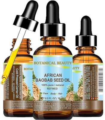 Botanical Beauty BAOBAB SEED OIL 100% Pure Natural Refined Cold-Pressed Carrier Oil 0.5 Fl oz 15 ml For Face Skin Body Hair Lip Nails Rich in Vitamin C