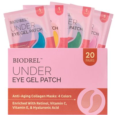 BIODREL- Under Eye Patches (20 Pairs) for Dark Circles, Puffy Eyes, Wrinkles, Eye Bags Treatment - Collagen Mask for Men &amp; Women with Retinol, Vitamin C - Cooling Eye Gel Pads - Puffiness Care Masks