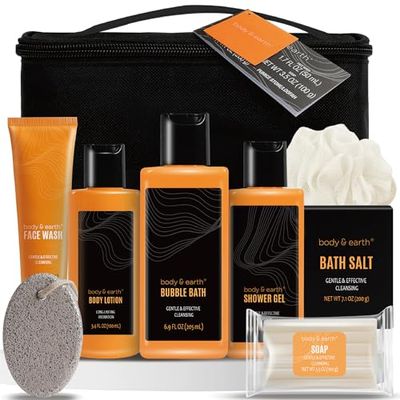 Gift Baskets for Men Bath and Body Gift Set Body &amp; Earth Citrus Scented Mens Bath Set with Body Lotion, Face Wash, Shower Gel, Bubble Bath, Loofah &amp; More, Birthday Gifts for Men,Christmas Gifts