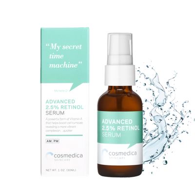 Cosmedica Skincare&#39;s Advanced 2.5% Retinol Serum w/Green Tea, Hyaluronic Acid &amp; Vit E - Anti-Aging, Skin Revitalizing, Hydrating Serum for Fine Lines, Wrinkles, Discoloration, and Acne Scars, 1oz