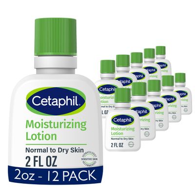 Cetaphil Face &amp; Body Moisturizer, Hydrating Moisturizing Lotion for Normal to Dry Skin, Suitable for Sensitive Skin, 2 oz Pack of 12, Fragrance Free, Hypoallergenic, Non-Comedogenic