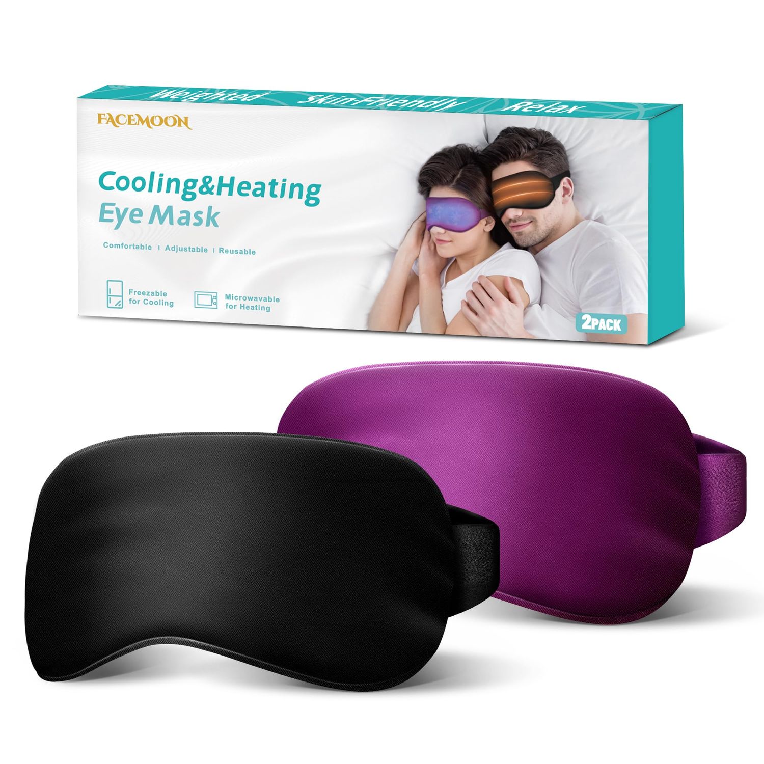 2PCS Cold Eye Mask - Cooling Eye Mask for Puffy Eyes, Cold Compress for Dark Circles, Dry Eyes, Eye Strain, Headache Relief, Migraines Reusable Gel Ice Eye Mask, Weighted Sleep Mask(Black,Purple)