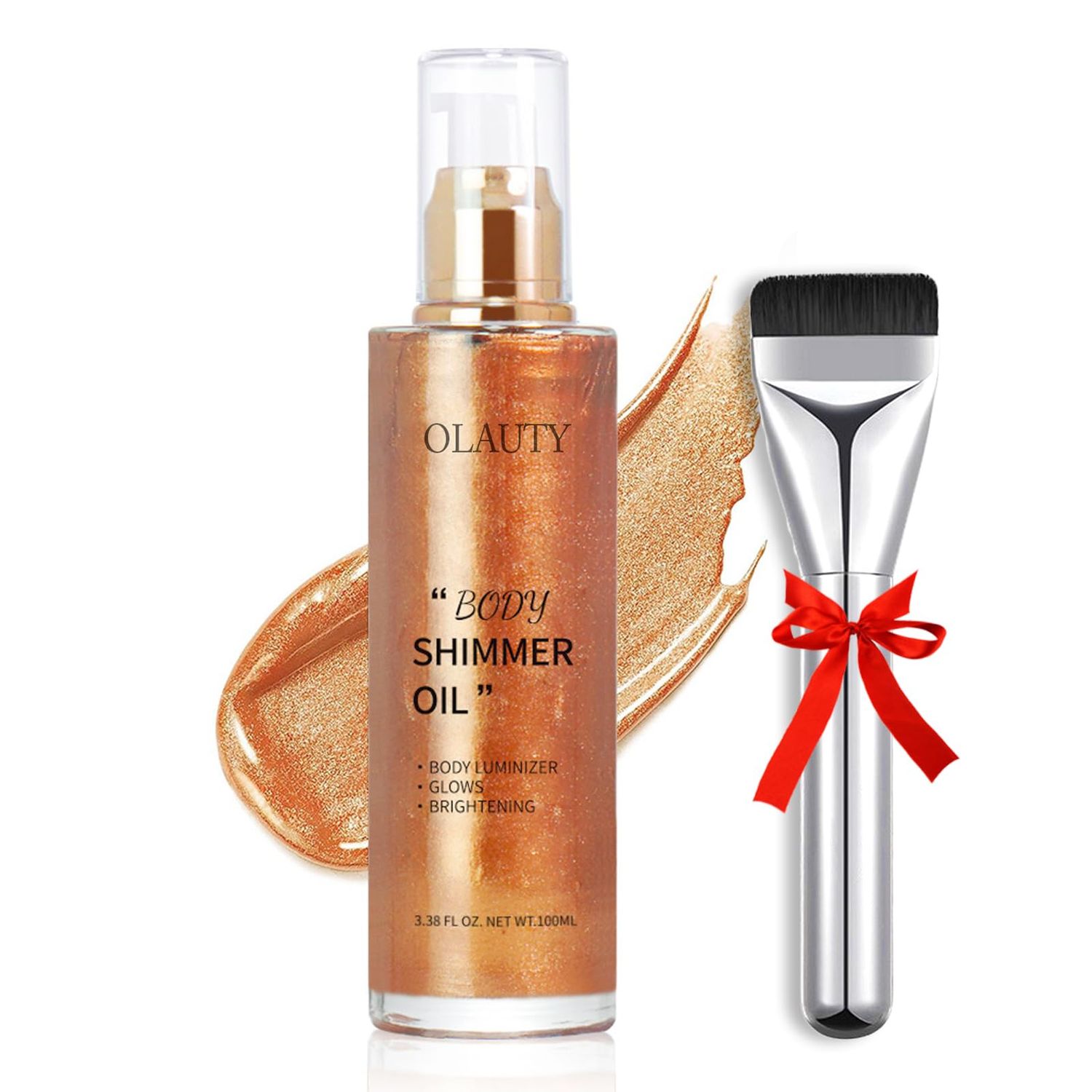 Body Shimmer Oil, Bronze Liquid Illuminator Body Glitter Luminizer Glow Bronzing Makeup, Long Lasting, Non-Sticky, Waterproof Liquid Highlighter Face Body Gold Taning Oils (03 Bronzing Golden, 80ML)