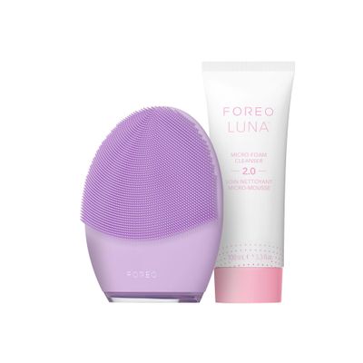 FOREO Deep &amp; Gentle LUNA 4 Sensitive Bundle - Facial Cleansing Brush for Sensitive Skin + LUNA Micro-Foam Face Cleanser 2.0, 3.4 oz - Deep Cleansing and Firming Silicone Face Massager Beauty Set