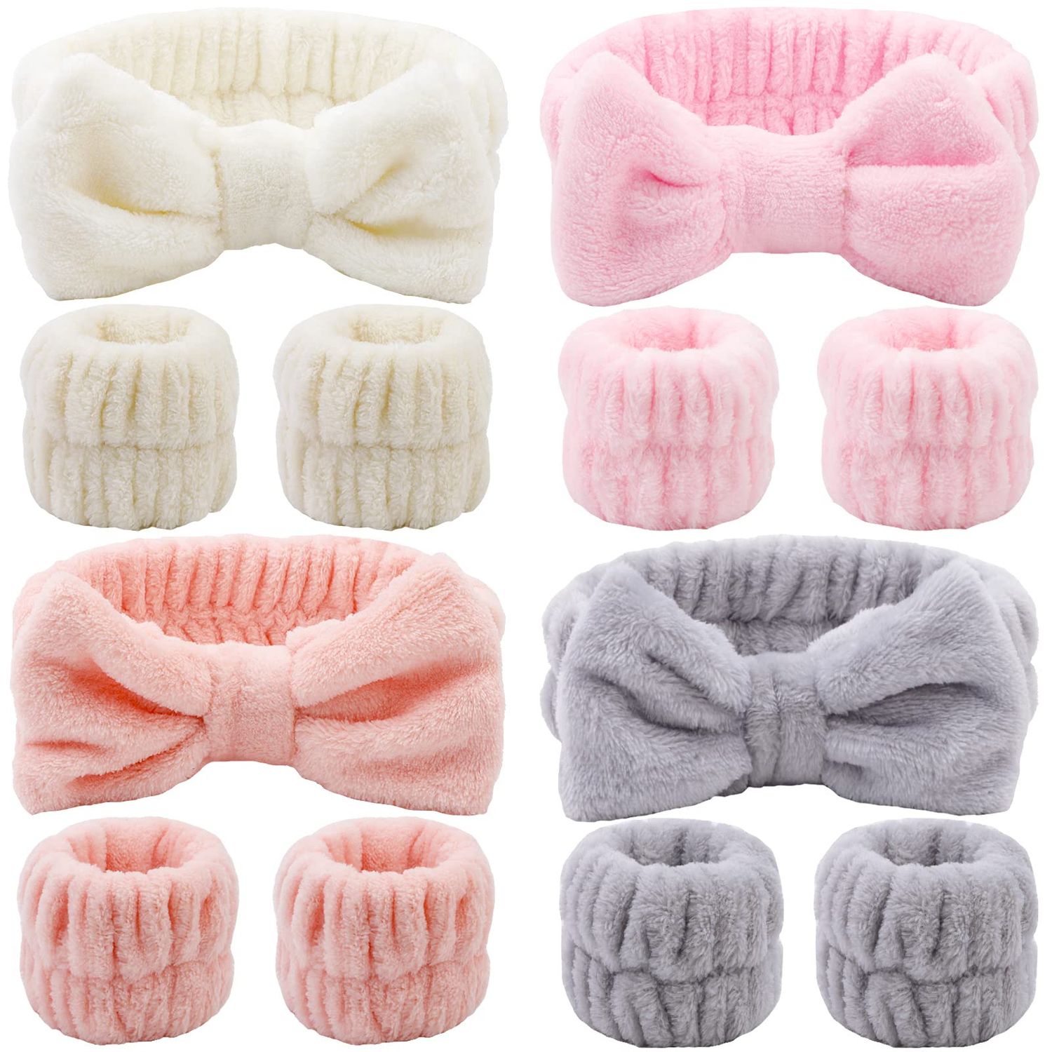 12PCS Microfiber Makeup Headbands and Wristbands Set for Women &amp; Girls - Soft Elastic Bow Headbands with Highly Absorbent Wristbands for Face Washing, Shower, Skincare &amp; Gifts
