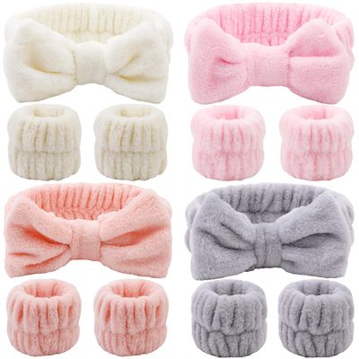 12PCS Microfiber Makeup Headbands and Wristbands Set for Women &amp; Girls - Soft Elastic Bow Headbands with Highly Absorbent Wristbands for Face Washing, Shower, Skincare &amp; Gifts