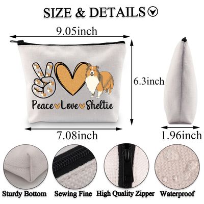 BDPWSS Sheltie Dog Lovers Gifts For Women Sheltie Mom Makeup Bag Shetland Sheepdogs Gift Peace Love Sheltie Cosmetic Bag (Peace Sheltie bag)