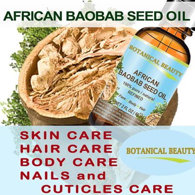 Botanical Beauty BAOBAB SEED OIL 100% Pure Natural Refined Cold-Pressed Carrier Oil 0.5 Fl oz 15 ml For Face Skin Body Hair Lip Nails Rich in Vitamin C