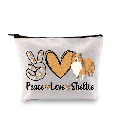BDPWSS Sheltie Dog Lovers Gifts For Women Sheltie Mom Makeup Bag Shetland Sheepdogs Gift Peace Love Sheltie Cosmetic Bag (Peace Sheltie bag)