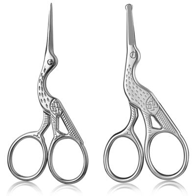 2-Pack Curved &amp; Rounded Stork Scissors, Stainless Steel Professional Beauty Grooming Scissors for Eyebrows, Facial Hair, Dry Skin, Nose Hair.