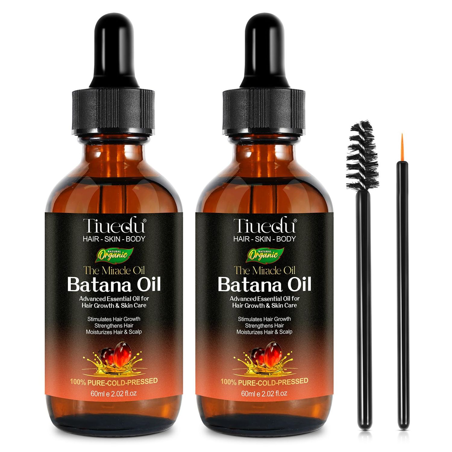 2PCS Batana Oil for Hair Growth, Natural Unrefined Batana Oil for Hair Growth, Nourish Scalp and Reduce Hair Loss Hair Oil, Batana Essential Oil for Eyelashes, Eyebrows, Face, Skin Care, Body Massage