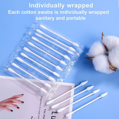 Cotton Swab Individually Wrapped, 200 Count Natural Cotton Buds, Double Tipped Cotton Tips for Ear, Beauty Care, Cleaning (White, Round &amp; Pointed Shape Cotton Heads)