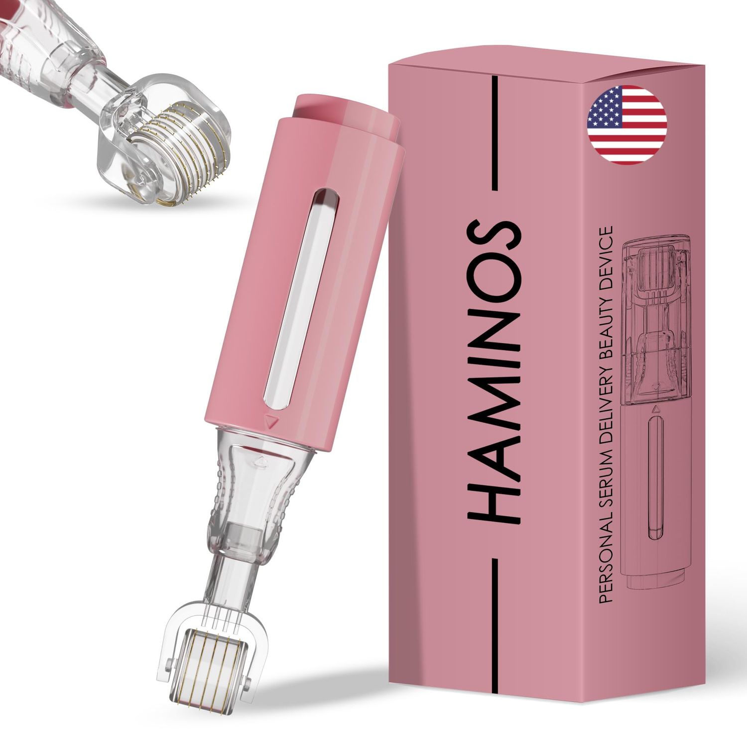 Derma roller 0.25 mm with Deposit, Roller for Lips, Skin, Hair, Effect Enhancer x3, Professional Microneedles, 140 Titanium Needles (pink)