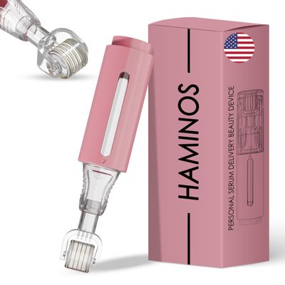 Derma roller 0.25 mm with Deposit, Roller for Lips, Skin, Hair, Effect Enhancer x3, Professional Microneedles, 140 Titanium Needles (pink)