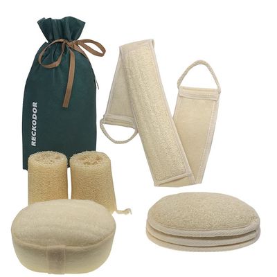7 in 1 Original Color Without Bleach Natural Loofah Sponge Set for Shower Exfoliating for Man and Women Including Back Scrubber2 Luffa Sponge3 Loofah Pads and Bath Body Exfoliator, Away Dead Skin