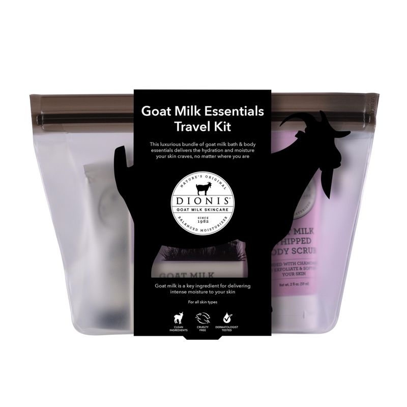 Dionis Goat Milk Skincare Lavender Blossom 6 Pc Self Care Essentials Travel Set - Bar Soap, Shave Butter, Hand Cream, Body Lotion &amp; Whipped Sugar Body Scrub In Resealable Leak Resistant Carrying Case