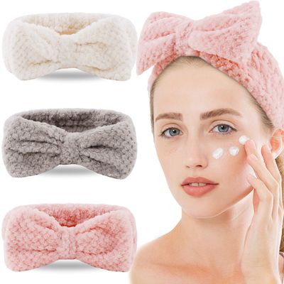 AMCAMI 3 pcs spa headband for women makeup headbands bowknot headbands for women skincare headbands facial headbands face washing headbands hair bands for women&#39;s hair face wash headband