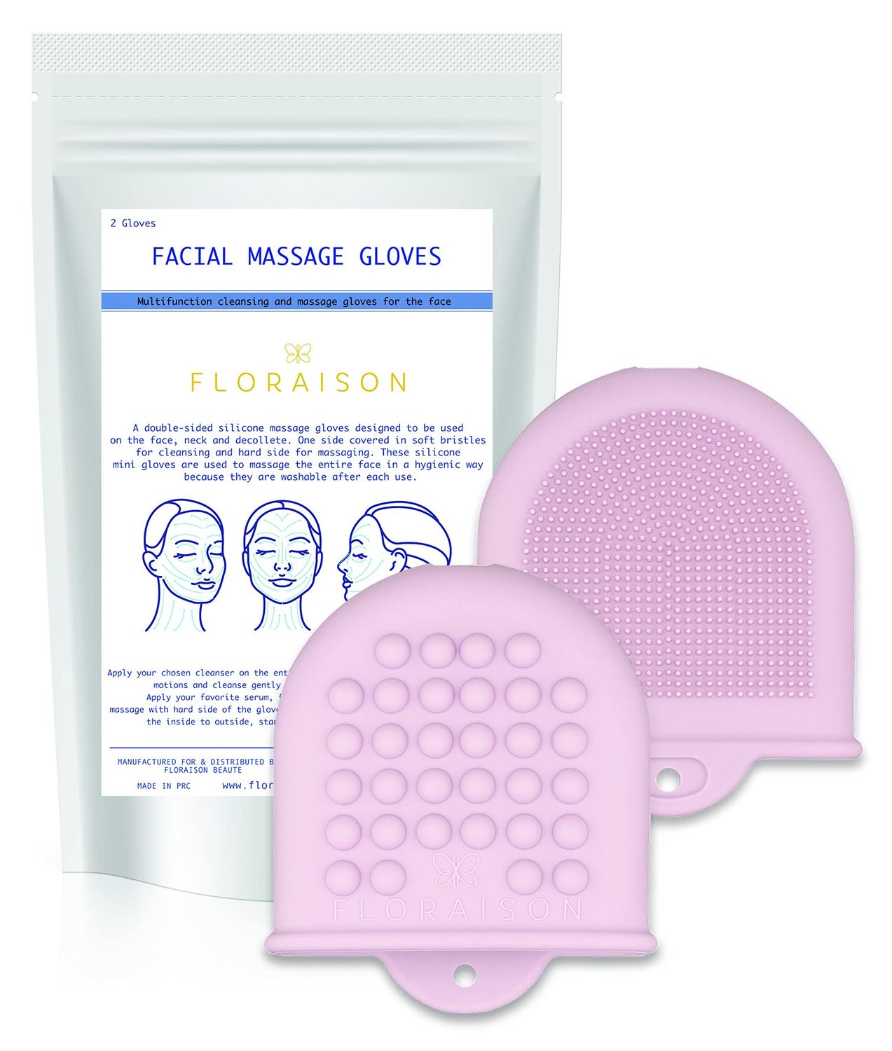 2 Mini Gloves Mini Glow Soft Silicone Facial Cleansing Brush and Face Massager Luxury Skincare Gift (Pink)