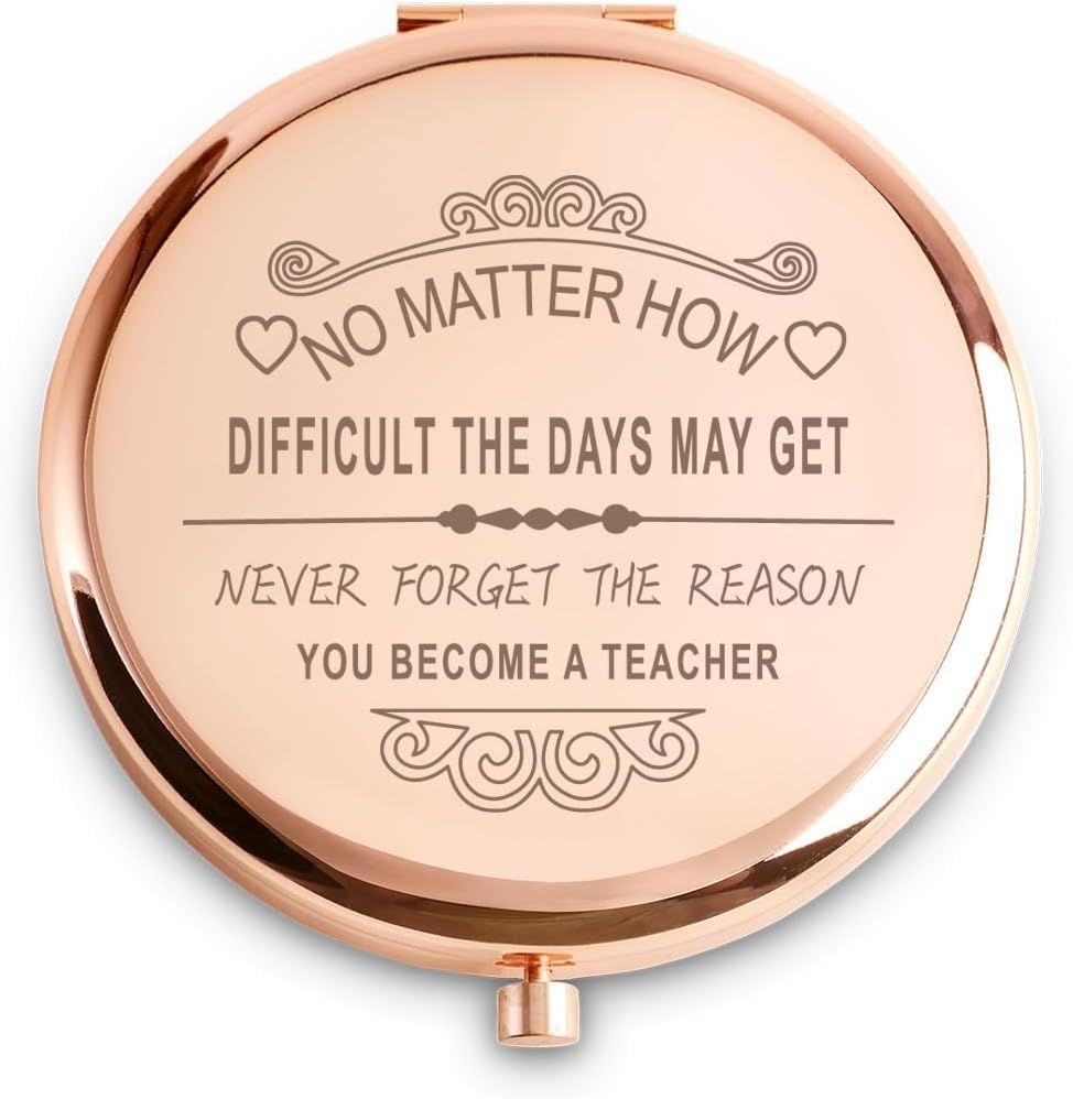 COYOAL Teacher Gifts for Women, Personalized Engraved Compact Mirrors, Unique Gift Female Teacher Presents for Valentines Day, Retirement, Appreciation, Thank You, End of Year