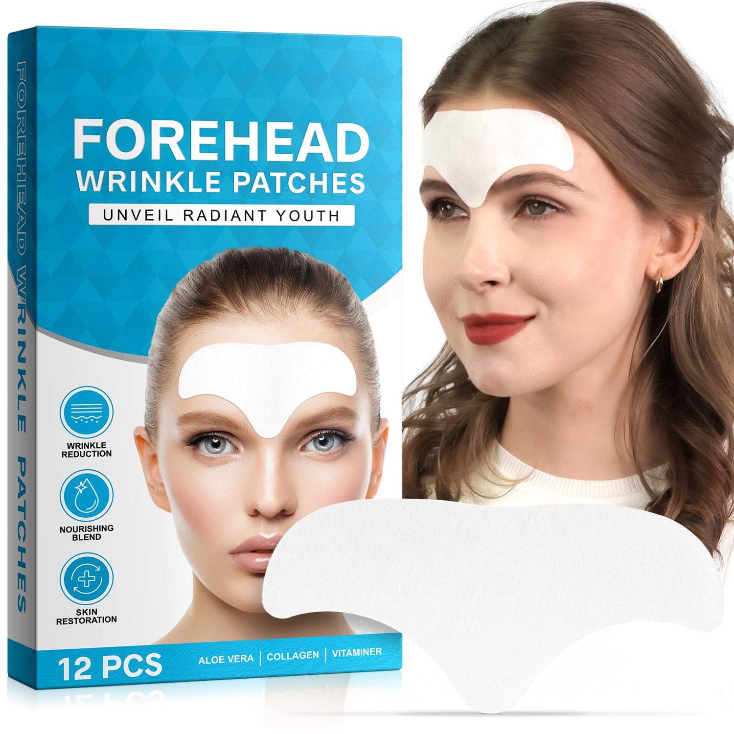 Forehead Wrinkle Patches 12pcs, Anti Wrinkle Patches, Provides Good Moisturizing and Anti-wrinkle Effects, Wrinkle Patches Make Your Skin Firmer and Reduce Wrinkles