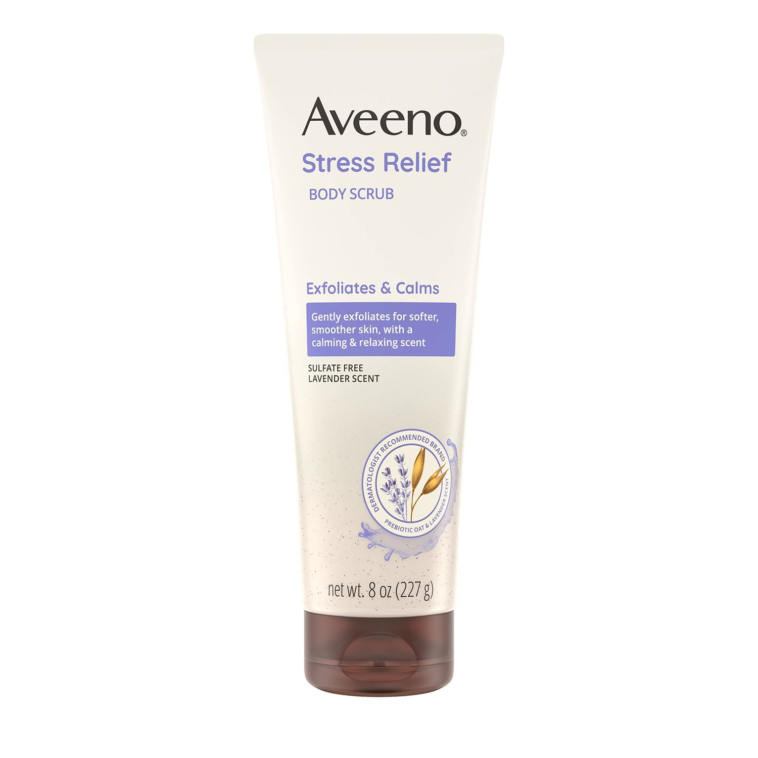 Aveeno Stress Relief Body Scrub, Exfoliating Body Wash for Softer, Smoother Skin, Formulated with Prebiotic Oat &amp; Lavender Scent to Calm &amp; Relax, Sulfate-Free &amp; Soap-Free, 8 fl. oz