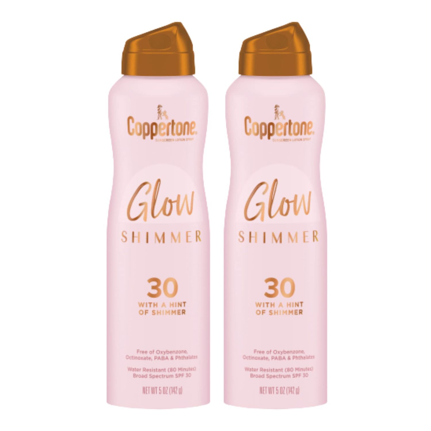 Coppertone Glow with Shimmer Spray Sunscreen, Broad Spectrum SPF 30 Sunscreen, 5 Oz, Pack of 2
