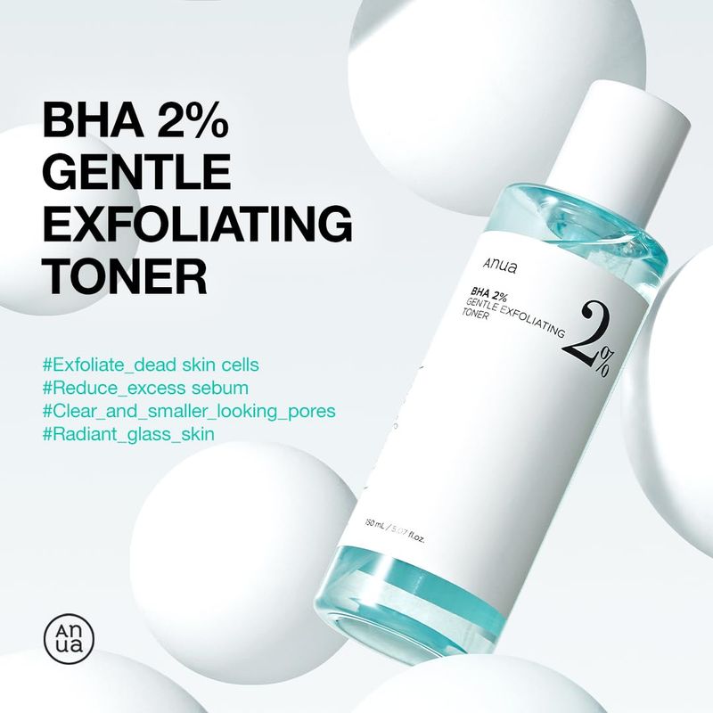 ANUA BHA 2% Gentle Exfoliating Toner, Mild Facial Exfoliant, Salicylic Acid for Pores and Sebum, Teatree Extract, Hyaluronic Acid, Ceramides (150ml / 5.07 fl.oz.)