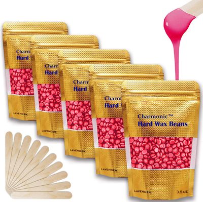Charmonic Depilatory Wax, 17.5 Oz Hard Body Wax Beans for Women Men, Hair Removal European Beads 500g/1.1 lb (rose)