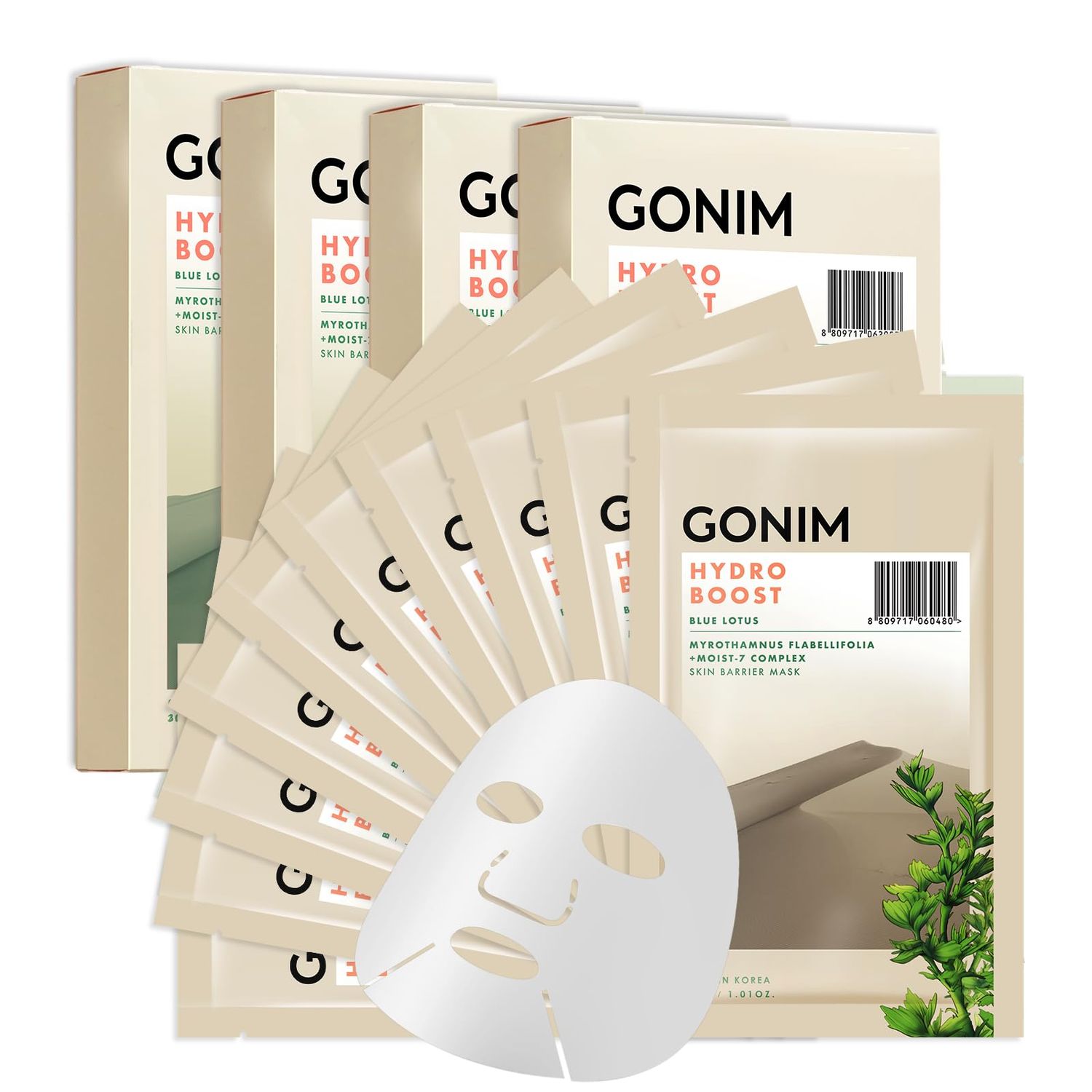 GONIM Hydro Boost Skin Barrier Mask 20pcs.Hydrating Face Masks for Sensitive Skin.Korean Skin Care.Moist-7 Hyaluronic Acid Complex.Instant Brightening