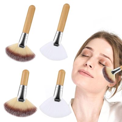 4Pcs Facial Fan Brushes, Soft Bristle Face Highlighting Blush Brush with Long and Short Handle, Face Makeup Brush for Women, Fan Brushes Esthetician Cosmetic for Peel Glycolic Makeup for Mud Cream