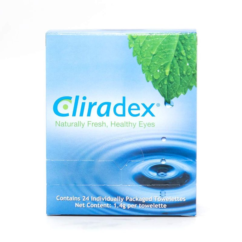 Cliradex Towelettes - Natural Face, Eyelash &amp; Eyelid Cleanser - Wipes for Demodex, Blepharitis, Mgd and Red Irritated Eye Lid - Tea Tree Oil Extract.