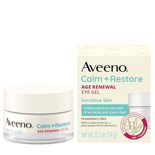 Aveeno Calm + Restore Age Renewal Anti-Wrinkle Face Serum, Anti Aging Serum with Nourishing Oat &amp; Cranberry Extract Visibly Improves the Look of Fine Lines, Fragrance Free, 1.0 fl. Oz