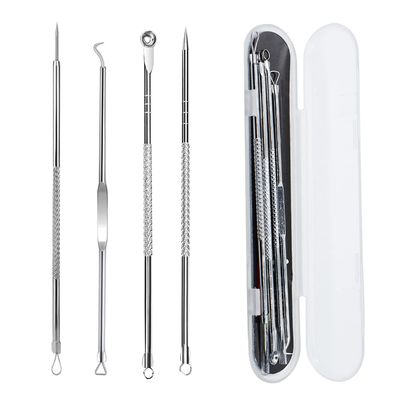 4PCS Blackhead Acne Removal Extractor, Curved Blackhead Tweezers Kit, Professional Stainless Pimple Acne Blemish Removal Tools Kit with Storage Box