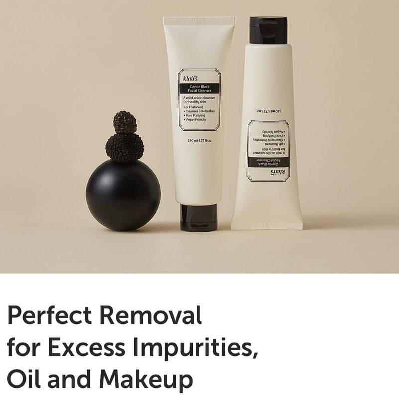 DearKlairs] Gentle Black Facial Cleanser, 4.73 Fl Oz | Vegan, low pH, Hydrating Finish, 99% Fine Dust Removal, A Creamy foam cleanser, daily face wash