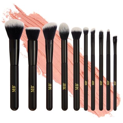 Expressions 10pc Pro Makeup Brush Set in Black - 10 Quality Soft Bristle Makeup Brushes For Everyday Use - Professional Makeup Brushes &amp; Tools